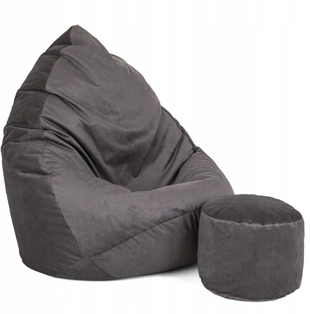 Sėdmaišis su pufu Mega Premium Terra Velour XL, 90x120 cm, grafito