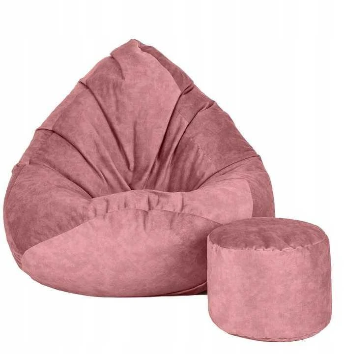 Sėdmaišis su pufu Mega Premium Terra Velour XXL, 100x130 cm, tamsiai rožinis