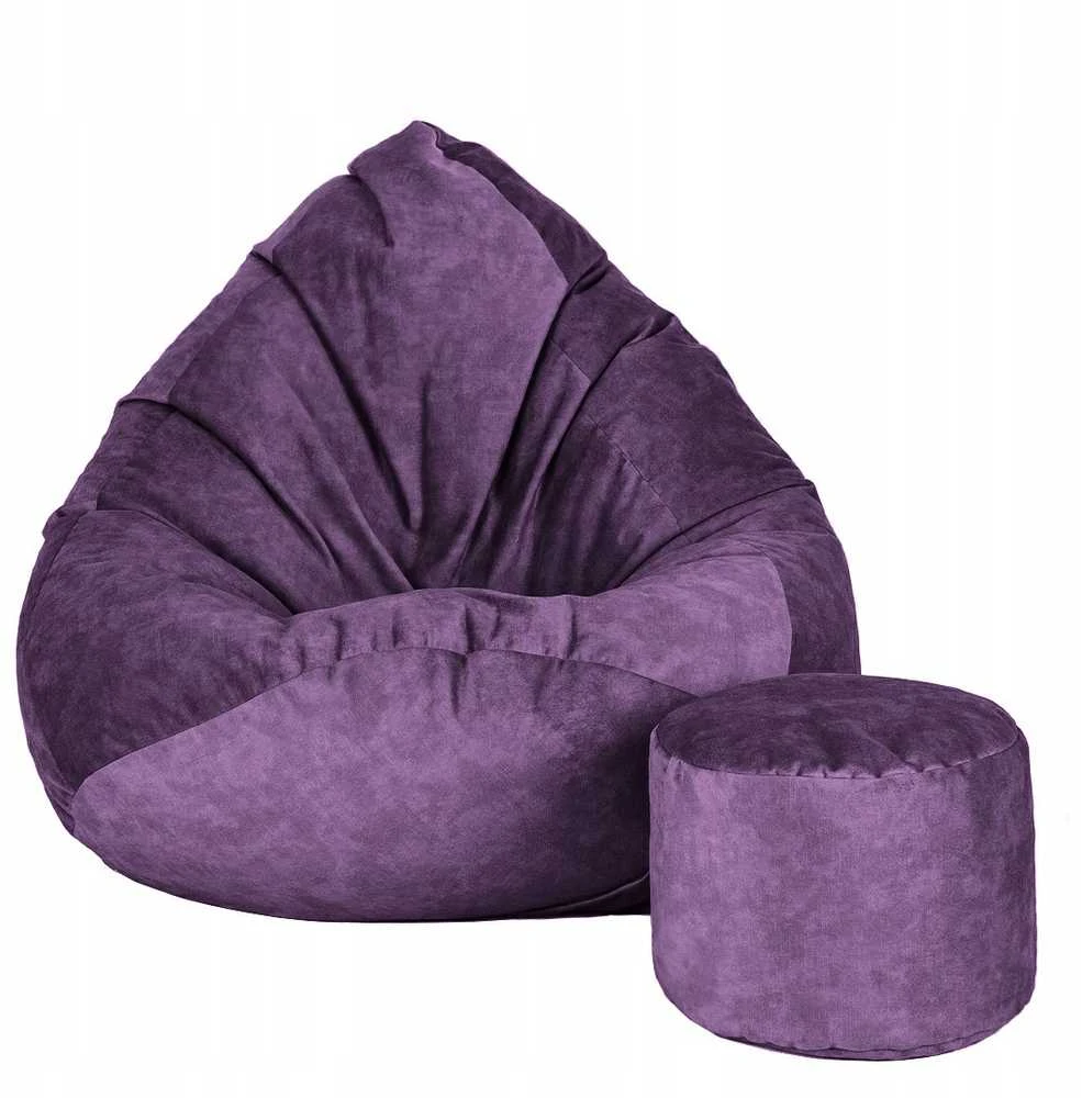 Sėdmaišis su pufu Mega Premium Terra Velour XXL, 100x130 cm, tamsios slyvų spalvos