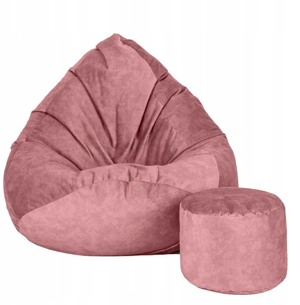 Sėdmaišis su pufu Mega Premium Terra Velour XXL, 100x130 cm, tamsiai rožinis