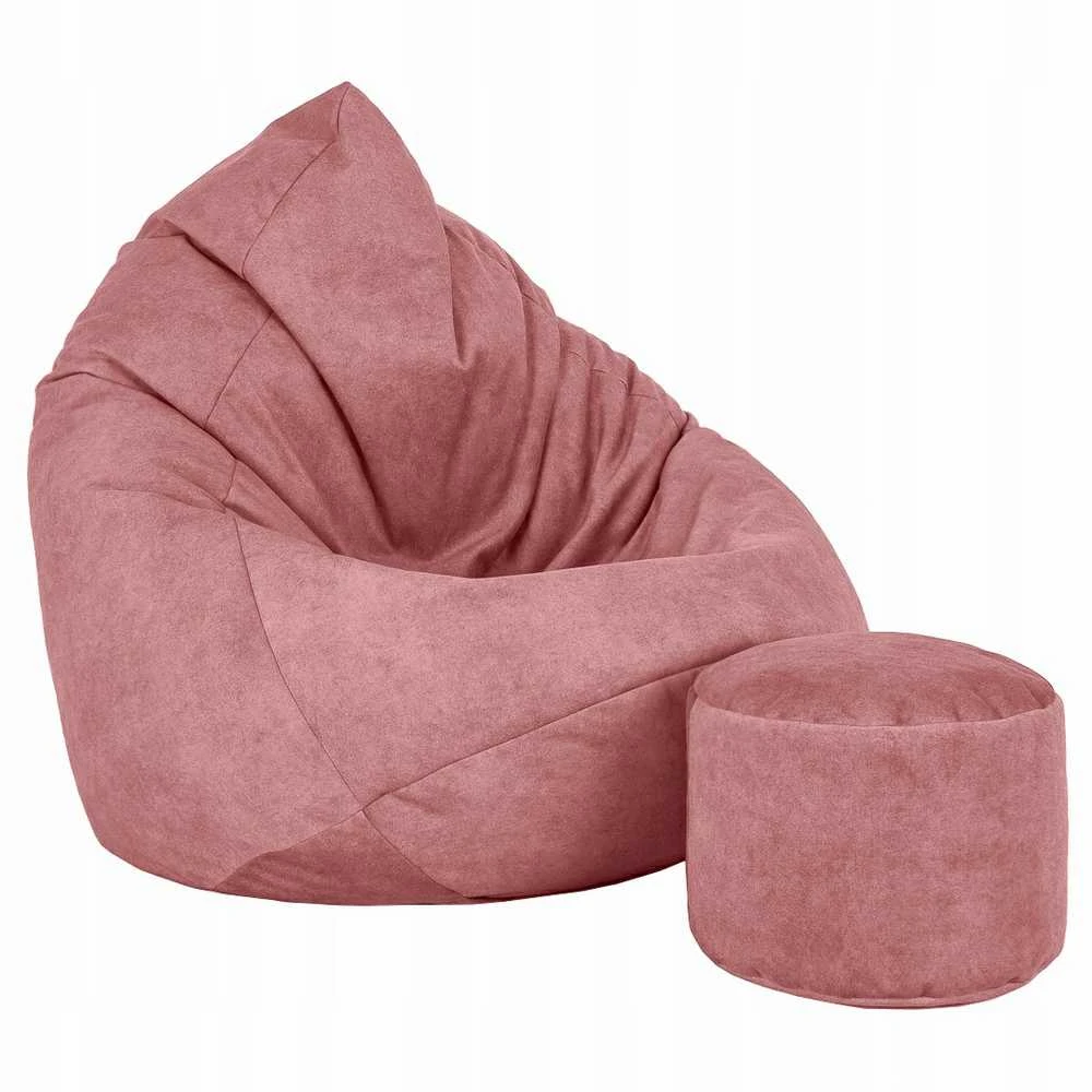 Sėdmaišis su pufu Mega Premium Terra Velour XXL, 100x130 cm, tamsiai rožinis
