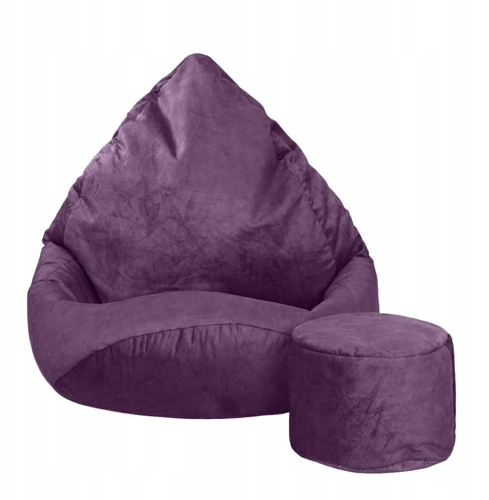 Sėdmaišis su pufu Mega Premium Terra Velour XXL, 100x130 cm, tamsios slyvų spalvos
