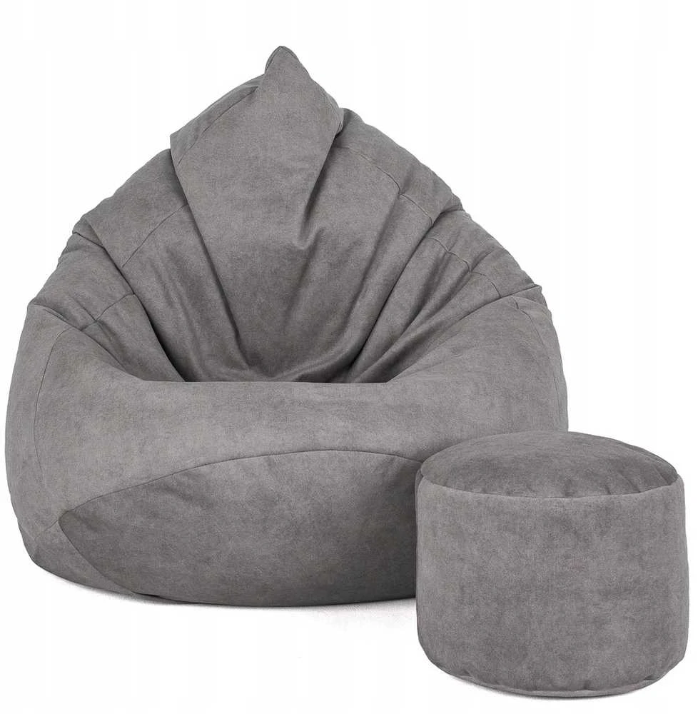 Sėdmaišis su pufu Mega Premium Terra Velour XL, 90x120 cm, pilkas