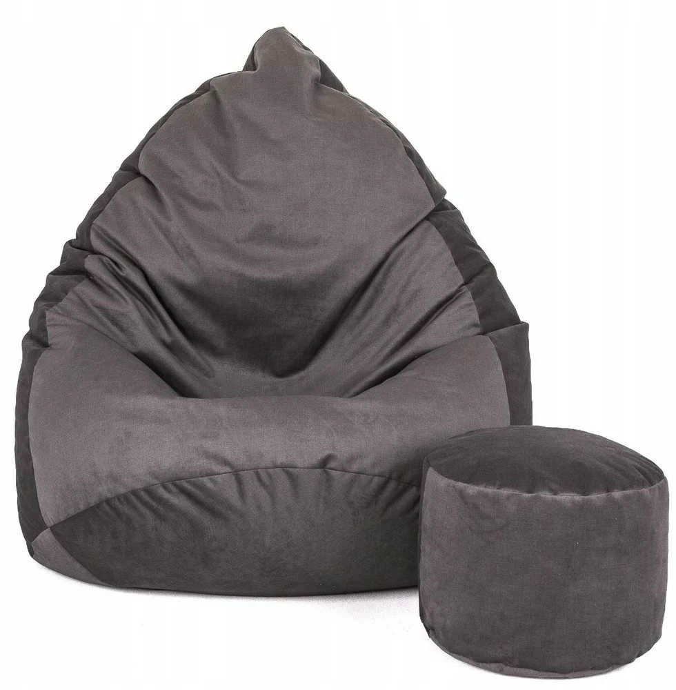 Sėdmaišis su pufu Mega Premium Terra Velour XL, 90x120 cm, grafito