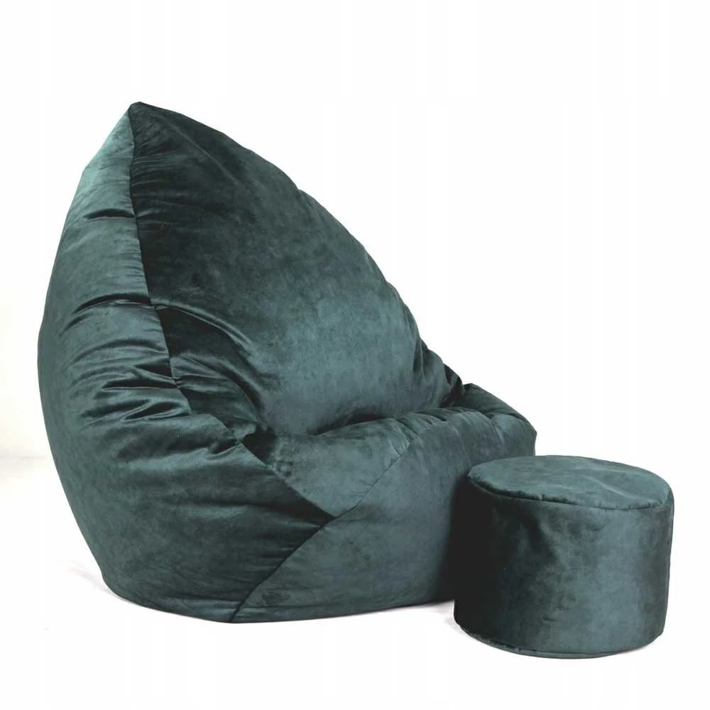 Sėdmaišis su pufu Mega Premium Terra Velour XL, 90x120 cm, tamsiai žalias