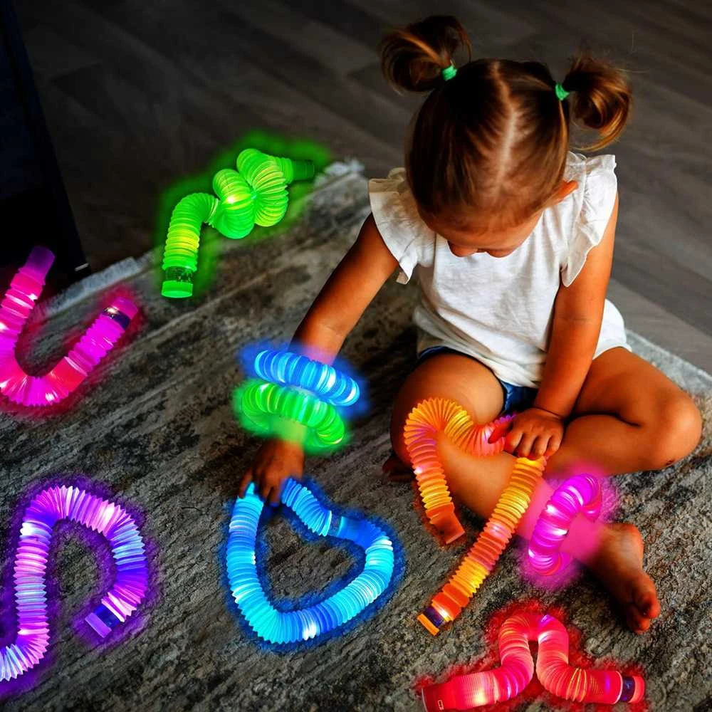 Sensoriniai šviečiantys vamzdeliai "Pop Pipes", 6 vnt.