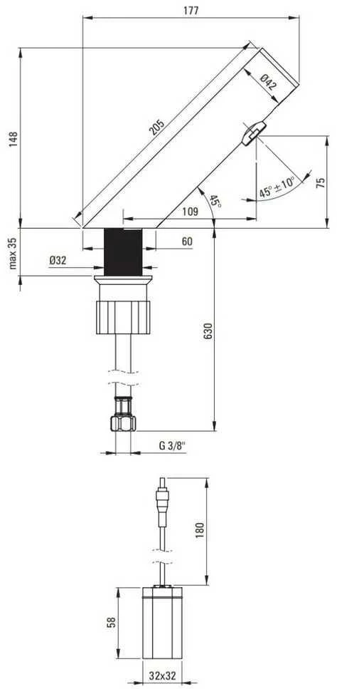 Sensorinis maišytuvas Deante Sense BQR_P28R, Polished steel (4xAA)
