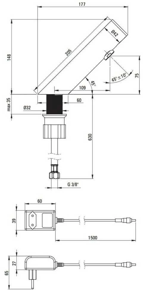 Sensorinis maišytuvas Deante Sense BQR_P28V, Polished steel (230/6V)