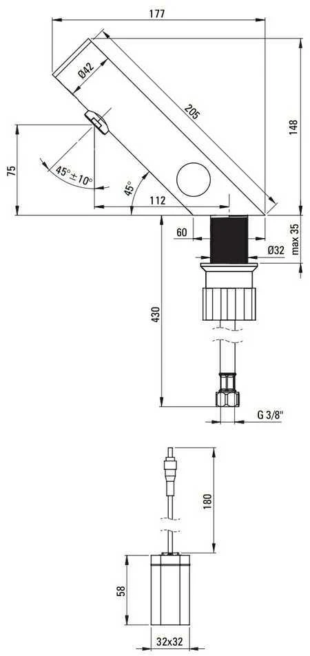 Sensorinis maišytuvas Deante Sense BQR_P29R, Polished steel (4xAA)