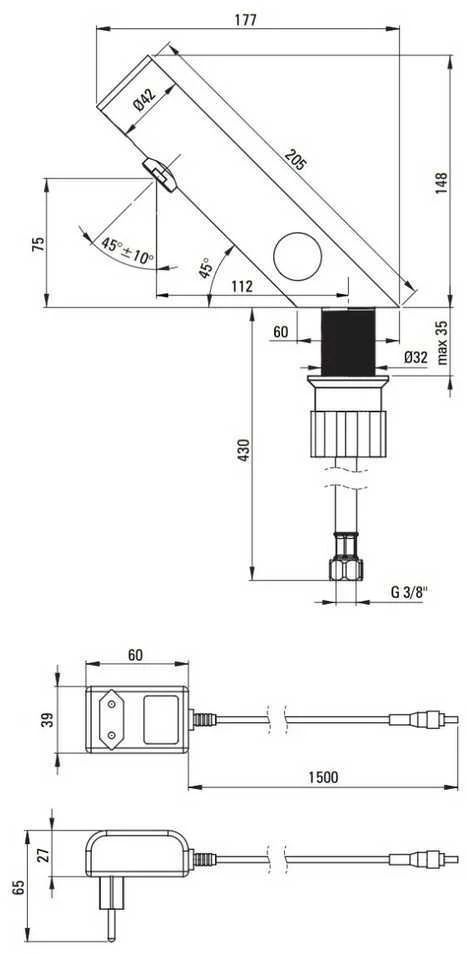 Sensorinis maišytuvas Deante Sense BQR_P29V, Polished steel (230/6V)