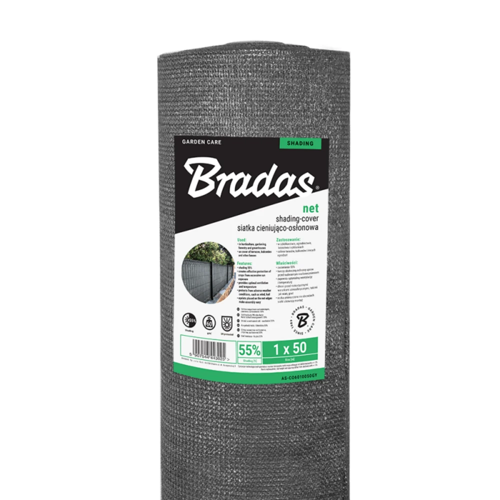 Šešėlinis tinklas 55%, 60 g/m², 1.2 x 10 m, pilkas