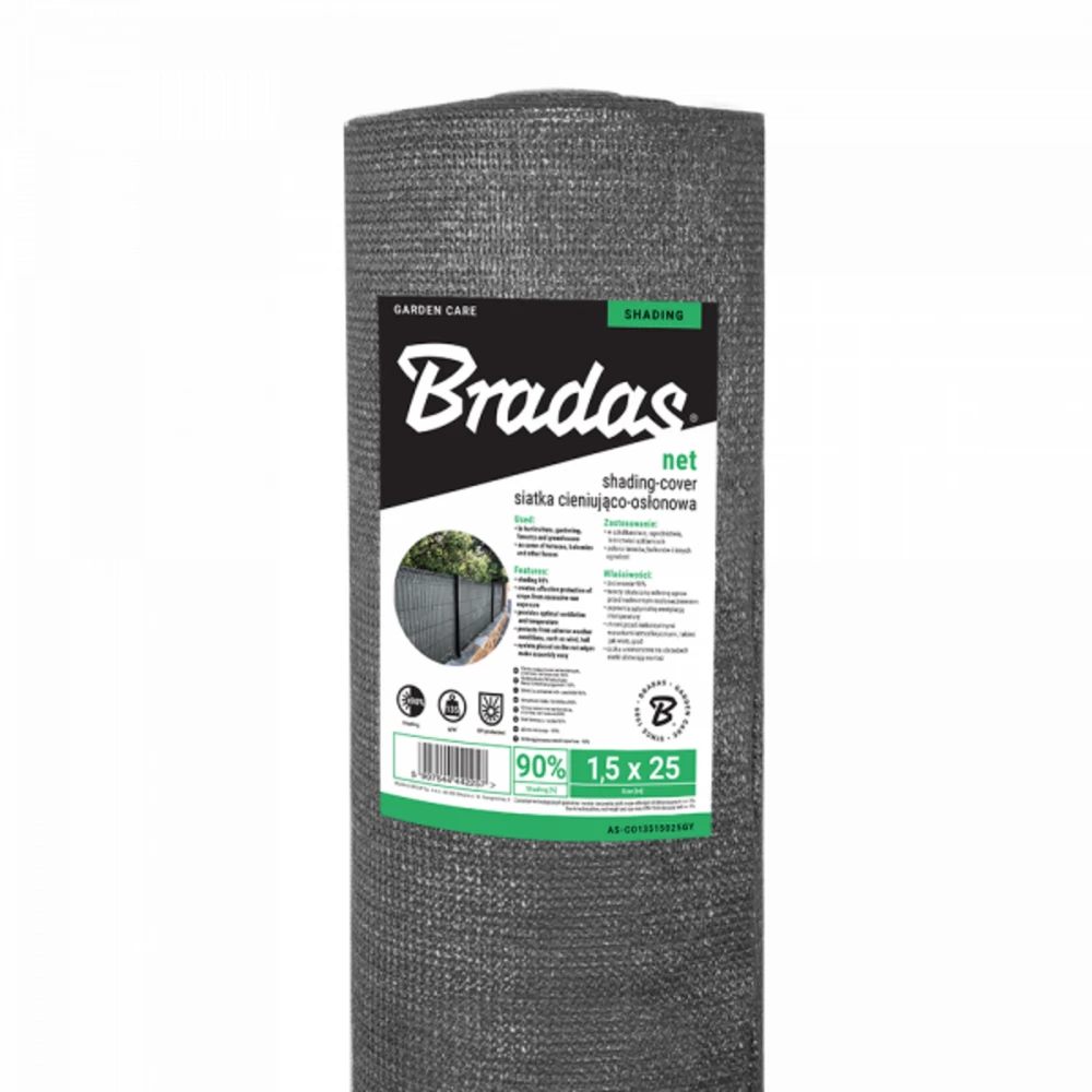 Šešėlinis tinklas 90%, 135 g/m², 1.5x25 m, pilkas