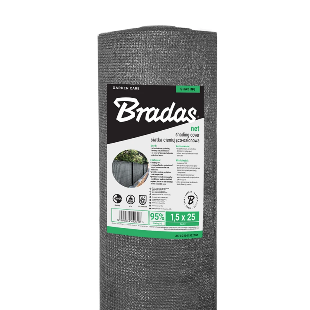 Šešėlinis tinklas 90%, 135 g/m², 2 x 50 m, pilkas