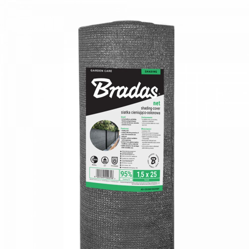Šešėlinis tinklas 95%, 200 g/m², 1.5x50 m, pilkas