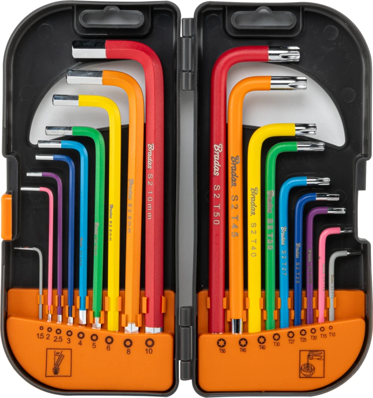 Šešiakampių ir TORX raktų rinkinys Bradas HX 1,5-10 mm / TX 10-50 mm, multicolour / long, 18 vnt.