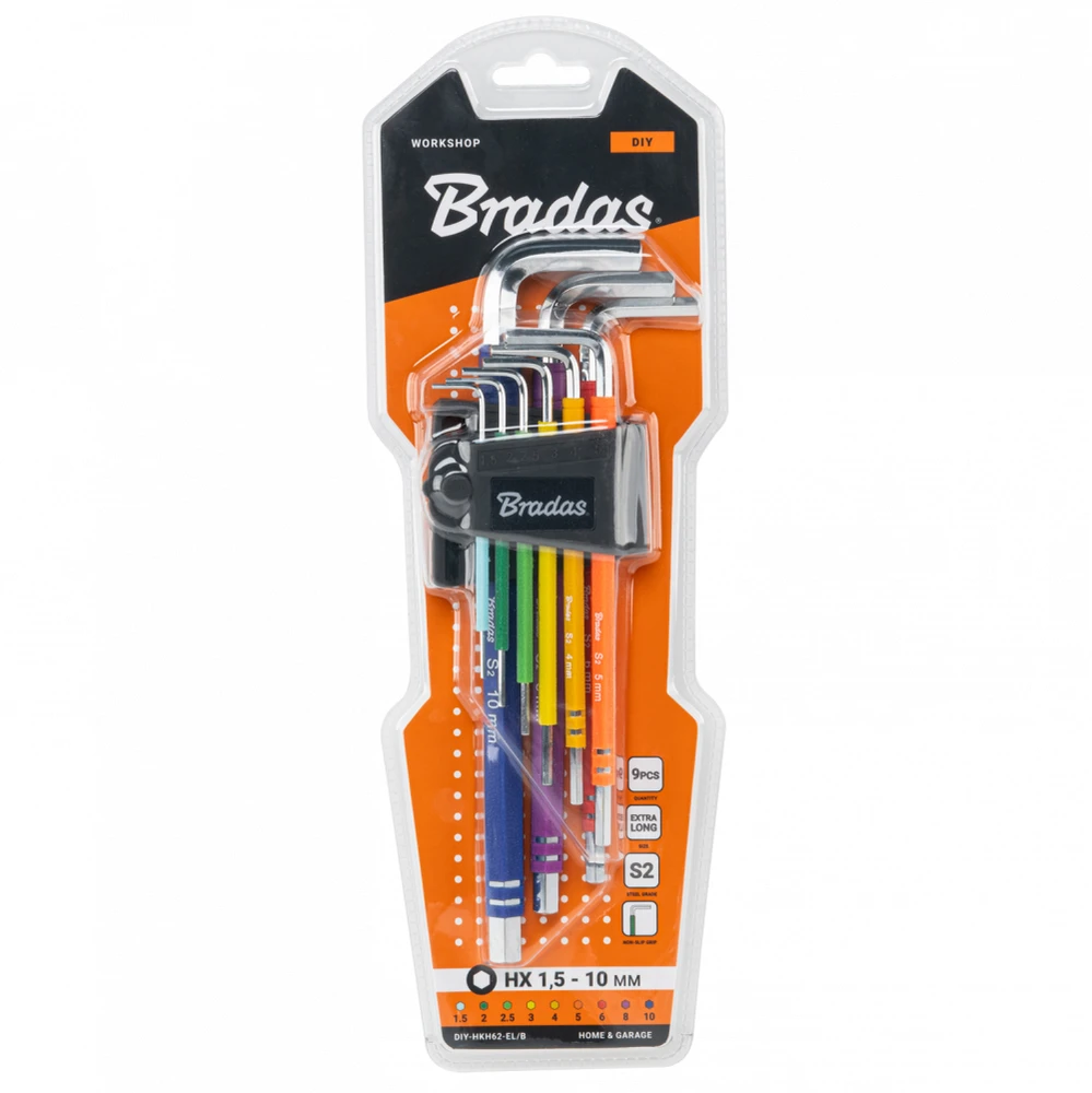 Šešiakampių raktų rinkinys Bradas HX 1,5-10 mm, multicolour / extra long, 9 vnt.