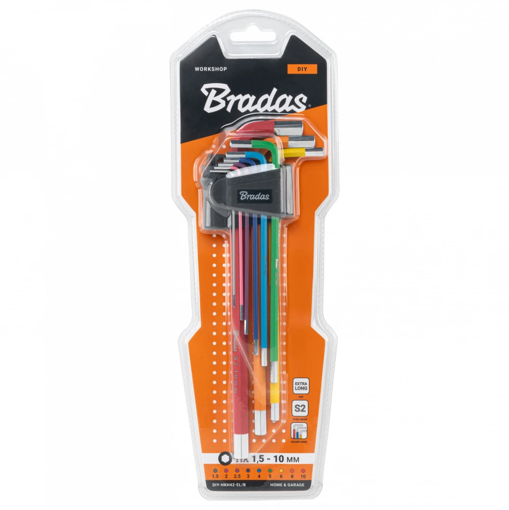 Šešiakampių raktų rinkinys Bradas HX 1,5-10 mm, multicolour / extra long, 9 vnt.
