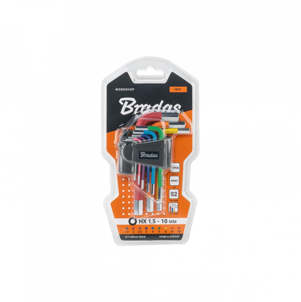 Šešiakampių raktų rinkinys Bradas HX 1,5-10 mm, multicolour / short, 9 vnt.
