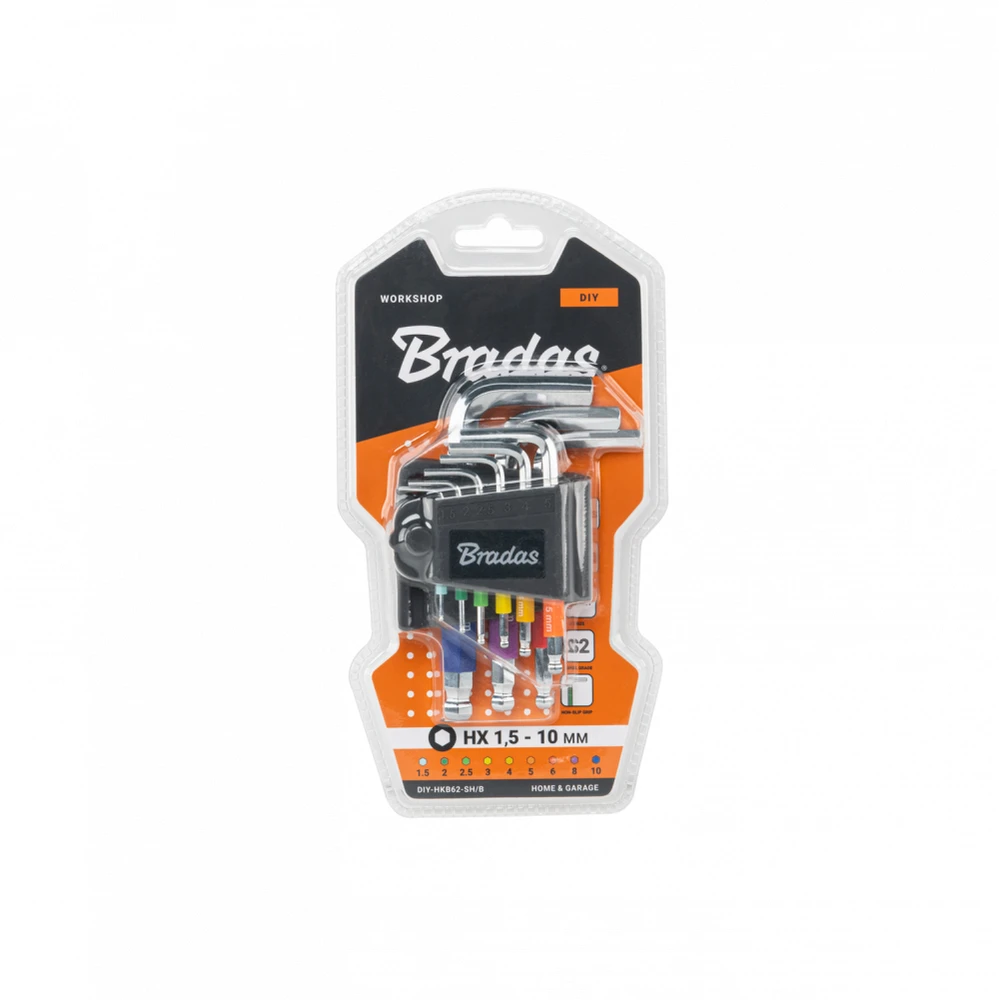 Šešiakampių raktų su rutuline galvute rinkinys Bradas HX 1,5-10 mm, multicolour / short, 9 vnt.