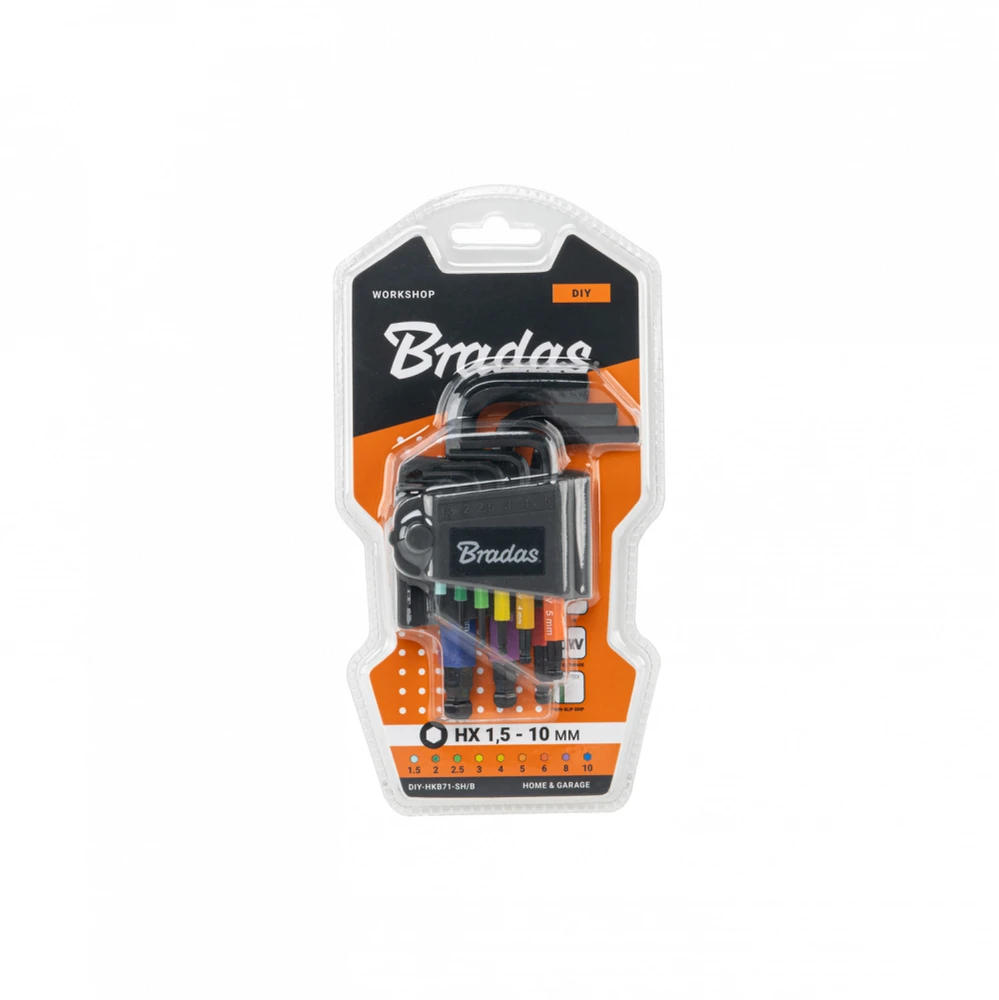 Šešiakampių raktų su rutuline galvute rinkinys Bradas HX 1,5-10 mm, multicolour / short, 9 vnt.