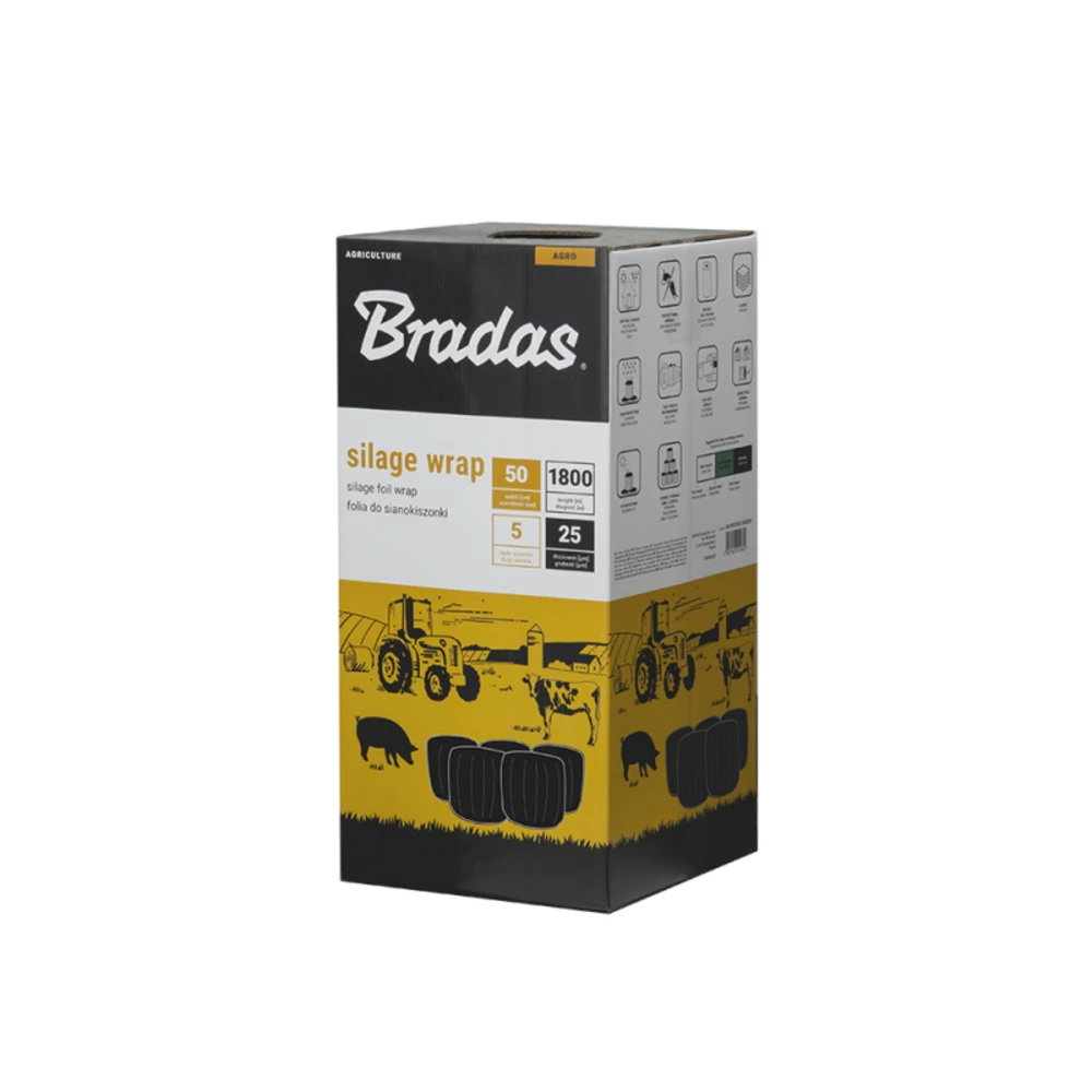 Siloso įvyniojimo folija Bradas SILAGE WRAP FOIL, 0,5x1800m, juoda