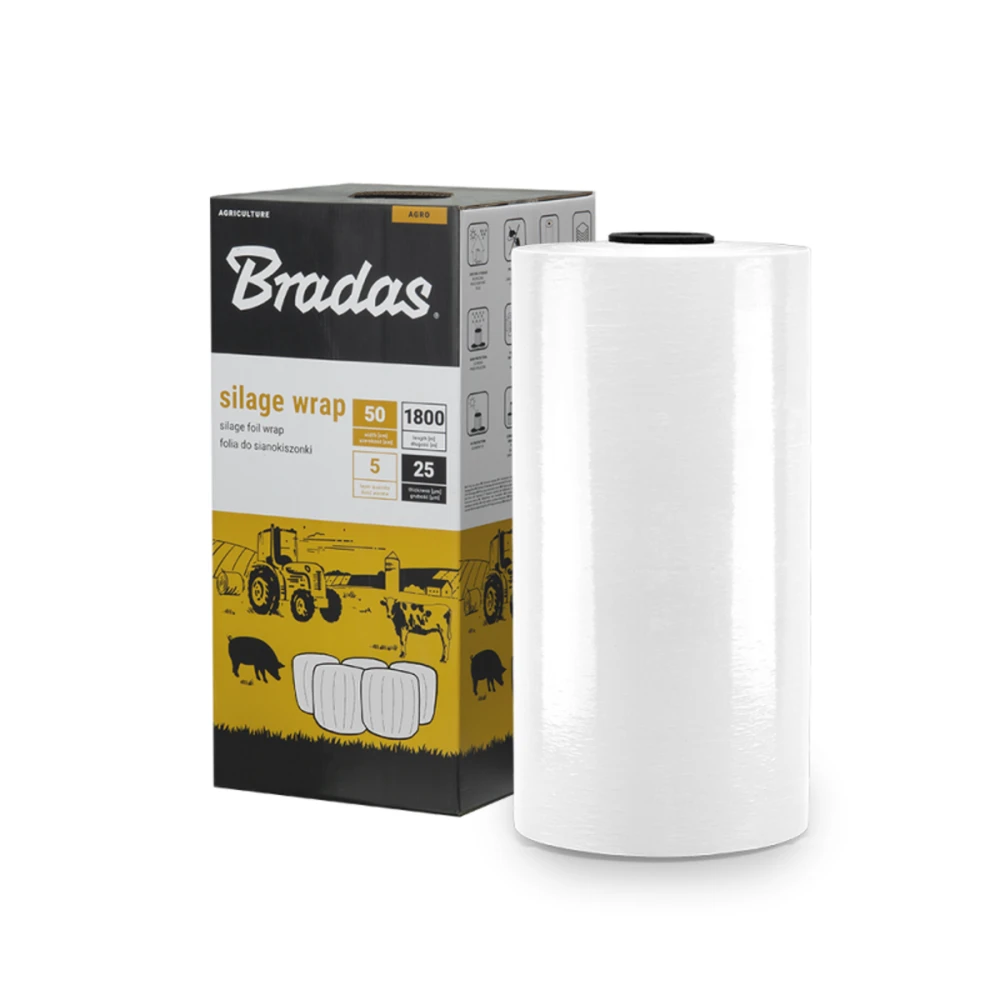Siloso įvyniojimo folija Bradas SILAGE WRAP FOIL, 0,5x1800m, balta