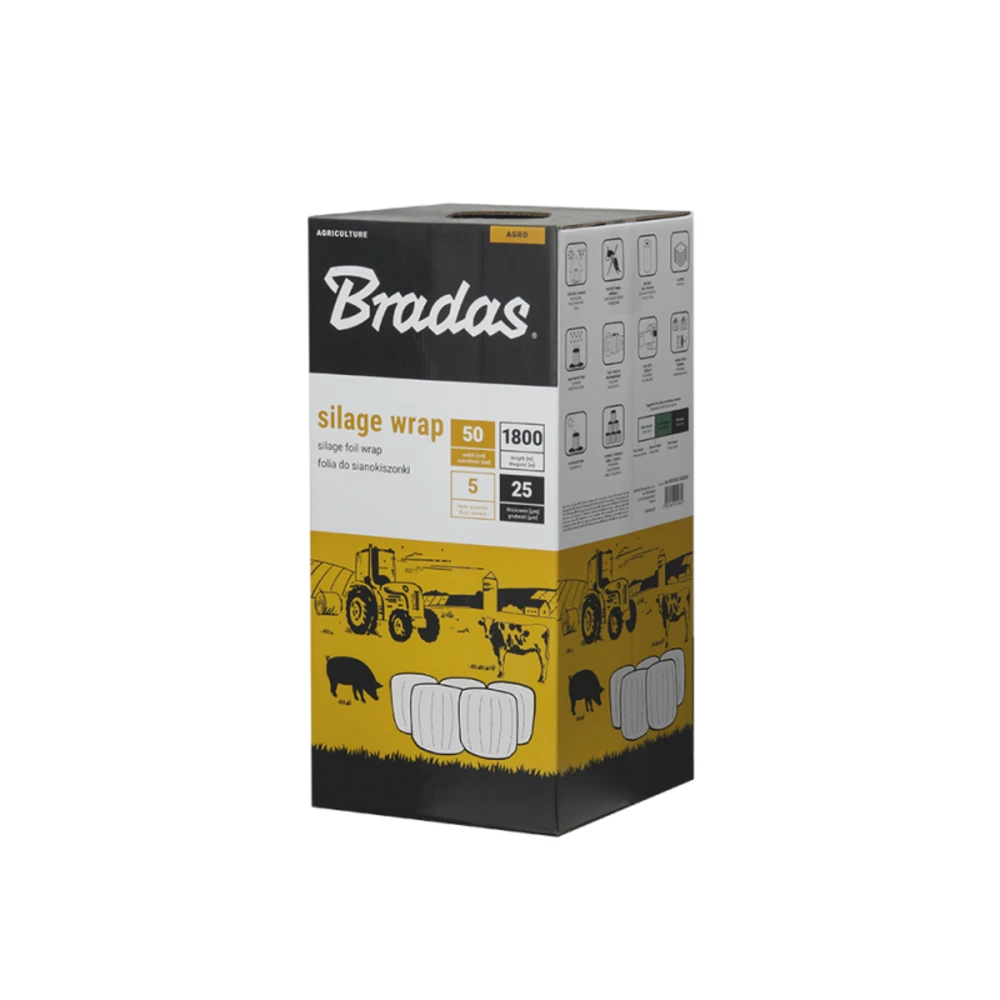 Siloso įvyniojimo folija Bradas SILAGE WRAP FOIL, 0,5x1800m, balta