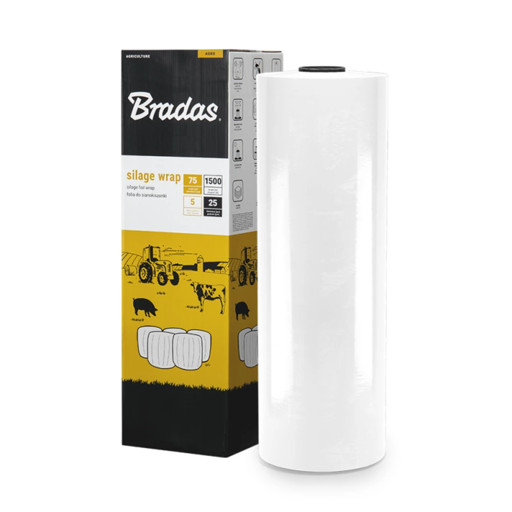 Siloso įvyniojimo folija Bradas SILAGE WRAP FOIL, 0,75x1500m, balta