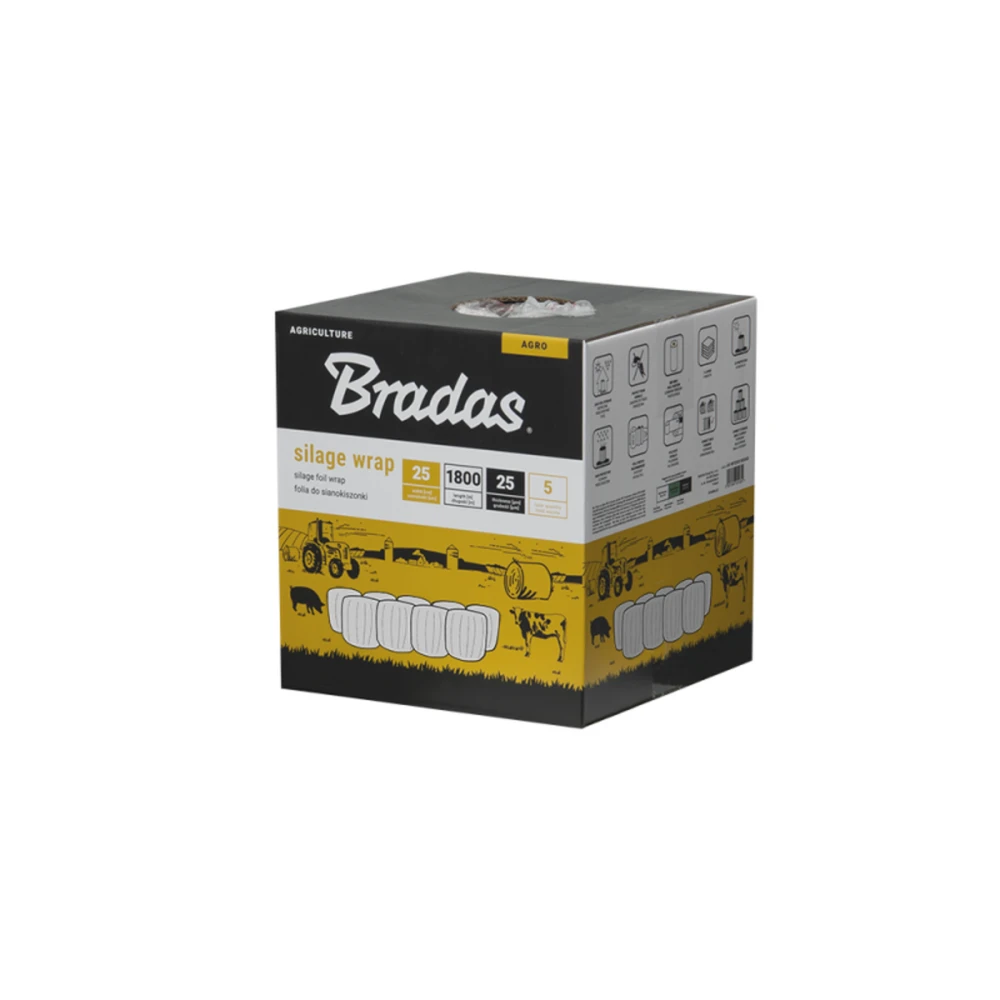 Siloso įvyniojimo folija Bradas SILAGE WRAP FOIL, 0,25x1800m, balta