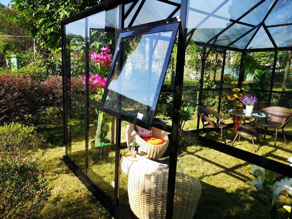 Šiltnamis-oranžerija BROADWAY, 436x436 cm, Solid PC+Glass, Juodas