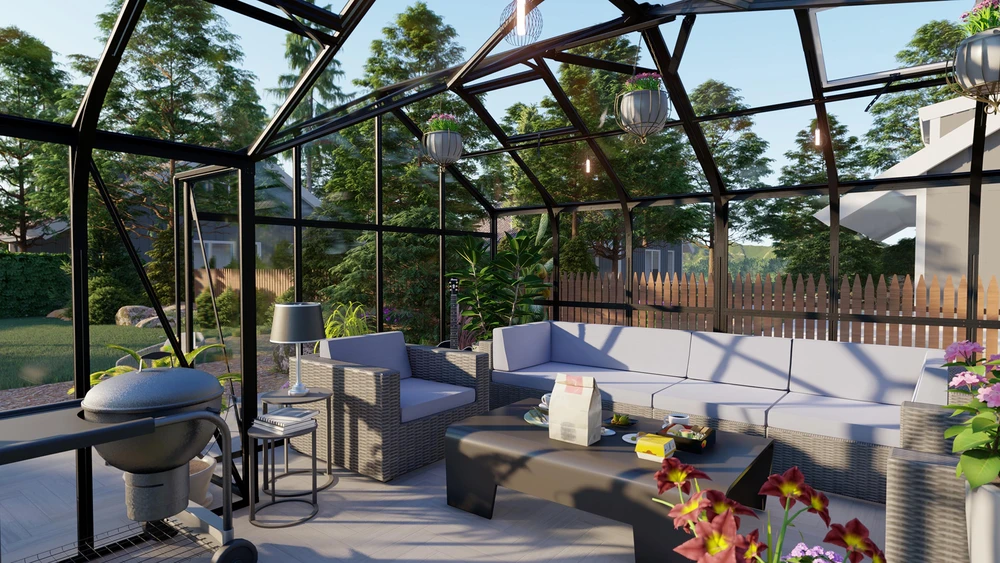 Šiltnamis-oranžerija TRIBECA, 433x431 cm, Solid PC+Glass, Juodas