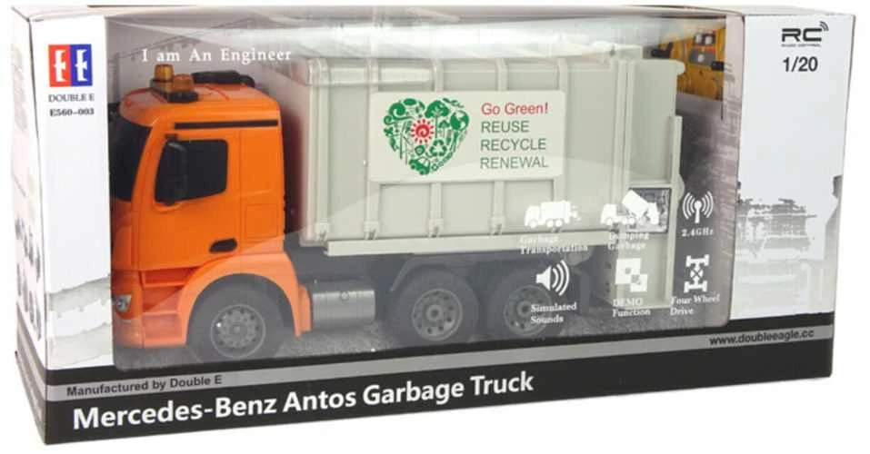 Šiukšliavežis Mercedes-Benz Anto su nuotolinio valdymo pultu, oranžinis