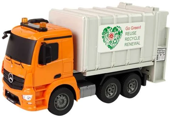 Šiukšliavežis Mercedes-Benz Anto su nuotolinio valdymo pultu, oranžinis