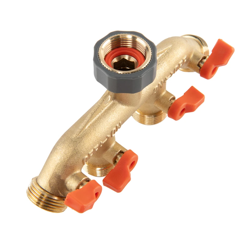 Skirstytuvas Bradas BRASS SOFT 4 kanalų, su 3/4" išor.sr. vožtuvais ir jungtim 3/4" vid.sr. čiaupui