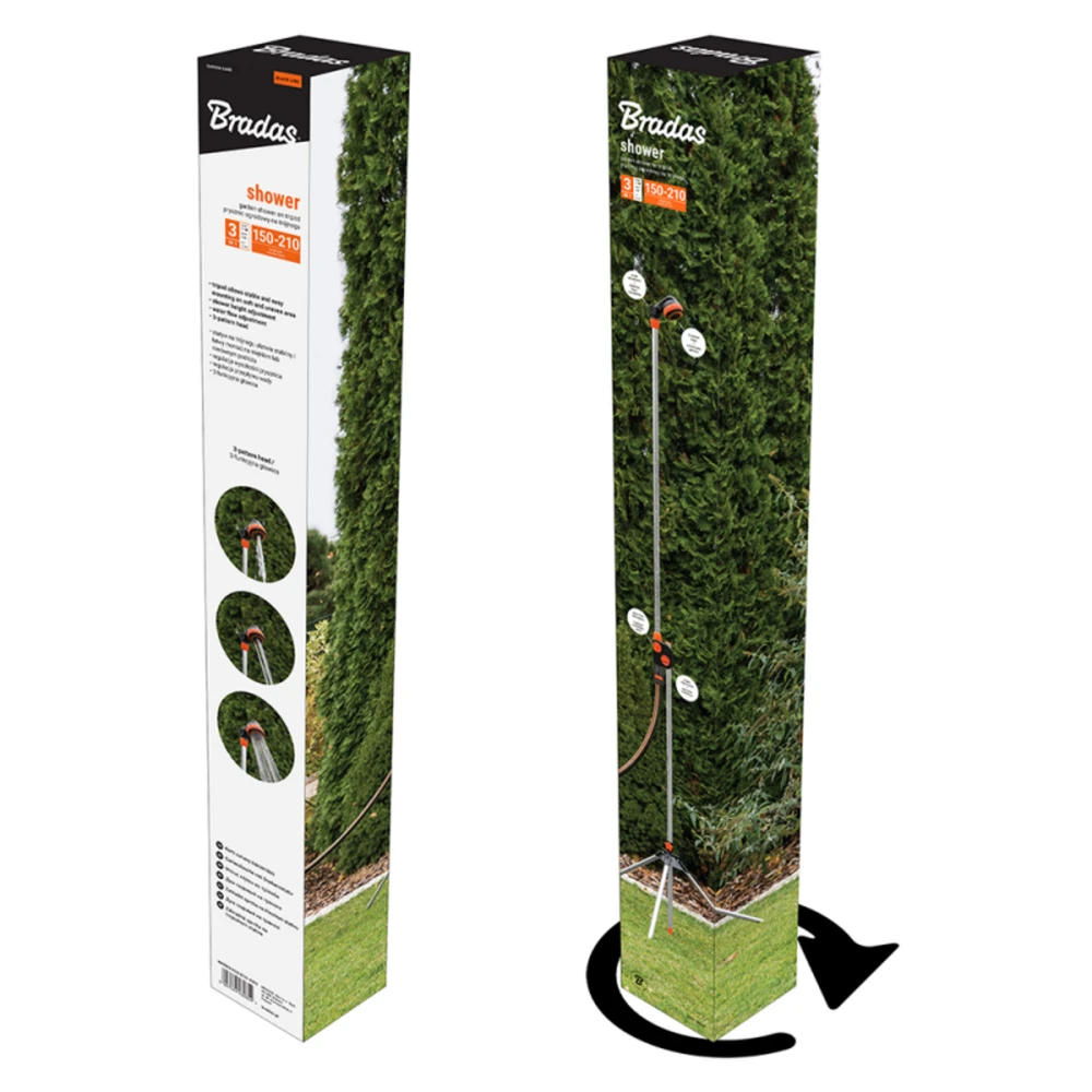 Sodo dušas su stovu Bradas Juodas LINE, 150-210 cm