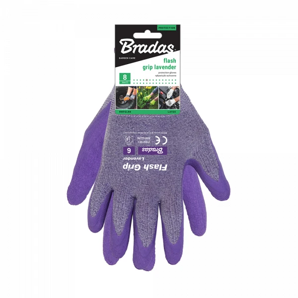 Sodo ir darbo pirštinės Bradas FLASH GRIP LAVENDER, 6 dydis, 6 vnt.