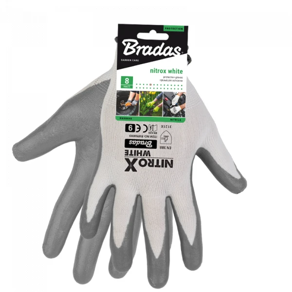 Sodo ir darbo pirštinės Bradas NITROX Baltas, 9 dydis, 6 vnt.