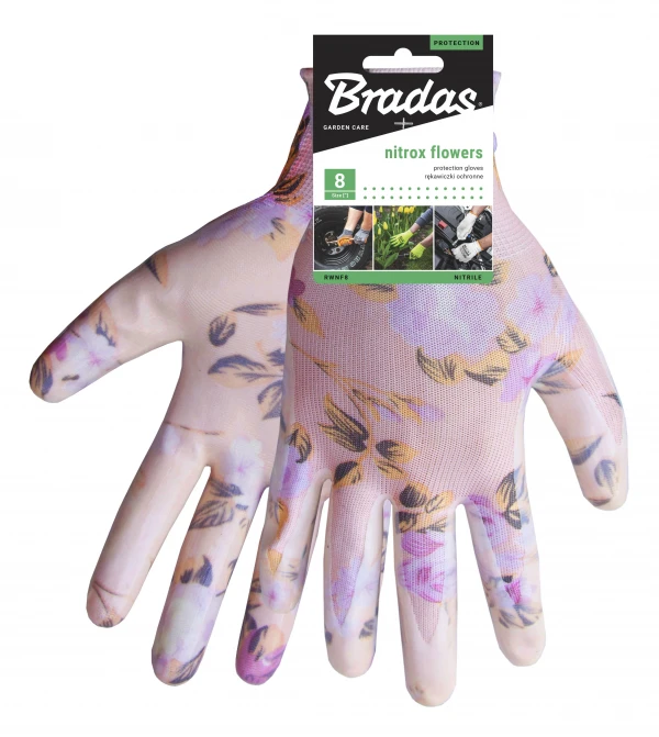 Sodo ir darbo pirštinės Bradas NITROX FLOWERS, 8 dydis, 6 vnt.