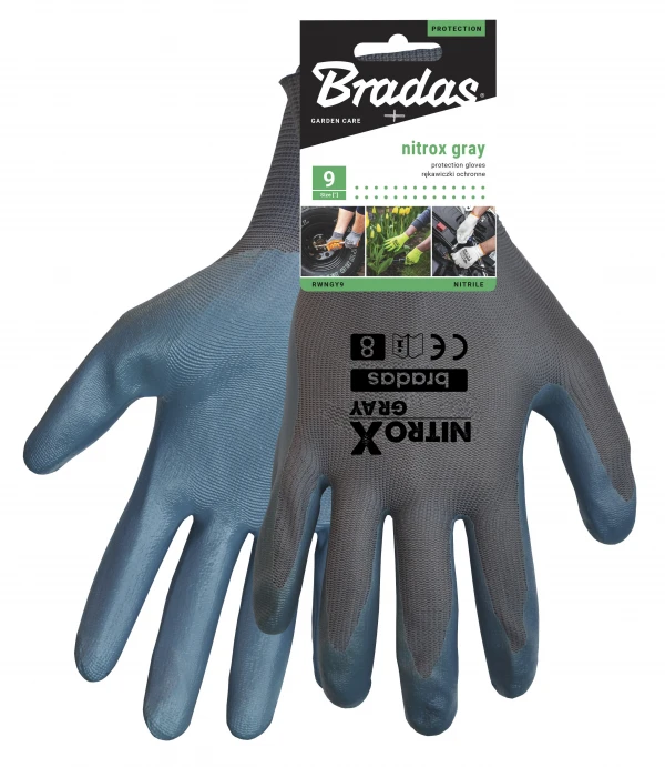 Sodo ir darbo pirštinės Bradas NITROX GRAY, 10 dydis, 6 vnt.