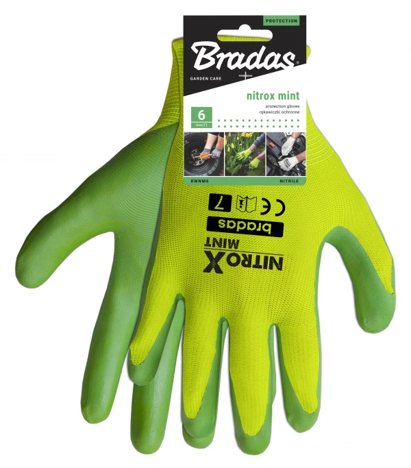 Sodo ir darbo pirštinės Bradas NITROX MINT, 8 dydis, 6 vnt.