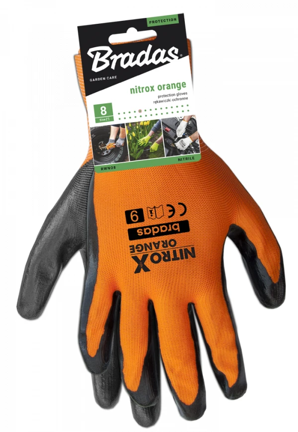 Sodo ir darbo pirštinės Bradas NITROX Oranžinis, 9 dydis, 6 vnt.