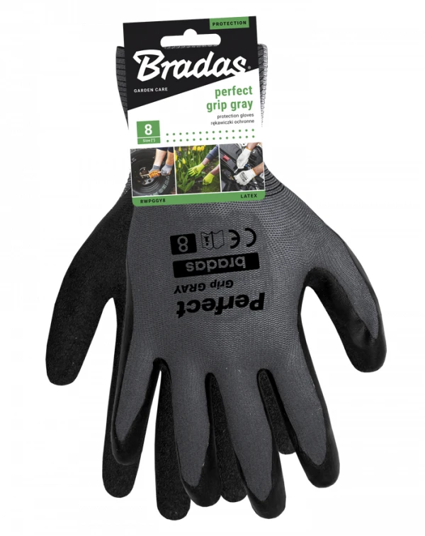 Sodo ir darbo pirštinės Bradas PERFECT GRIP GRAY, 9 dydis, 6 vnt.