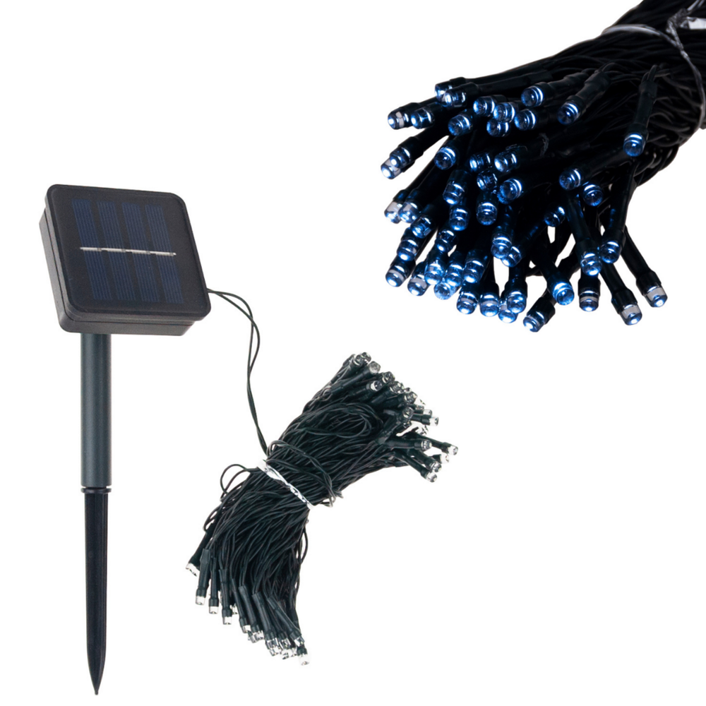 Soliarinė lempučių girlianda 100 LED, 10 m, šaltai balta