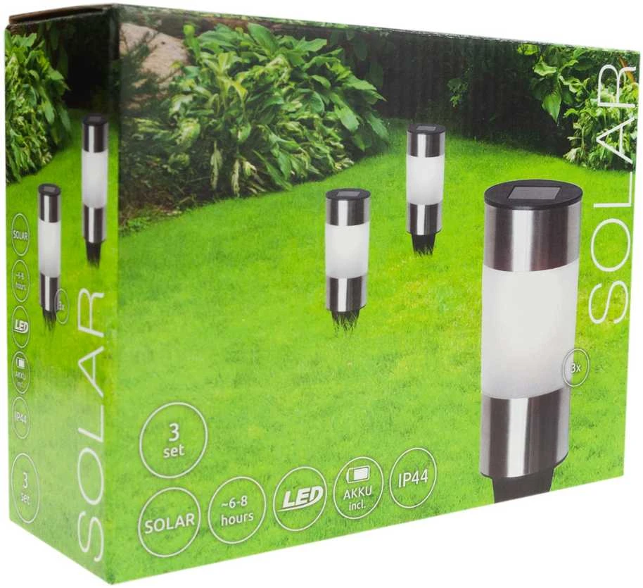 Soliariniai sodo šviestuvai SOLAR LED Inox, 3 vnt.