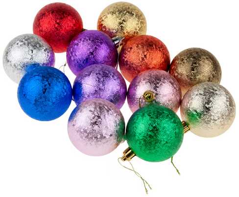 Spalvoti eglutės žaisliukai, 12 vnt.