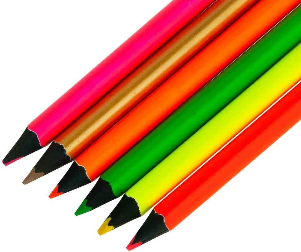 Spalvoti neoniniai pieštukai + drožtukas, 6 vnt.