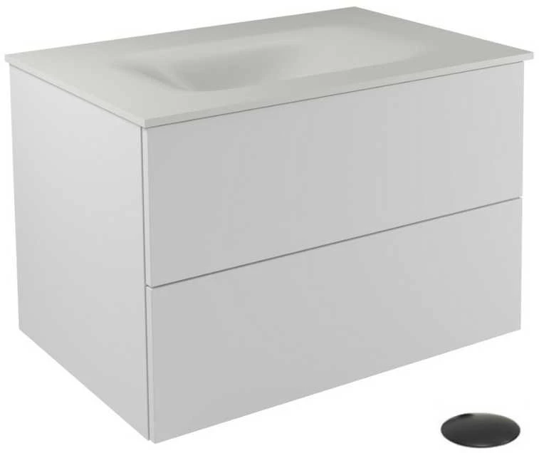 Spintelė Besco Akya Classic 66 cm su praustuvu ir klik-klak, Baltas glossy/Baltas matt+Juodas matt