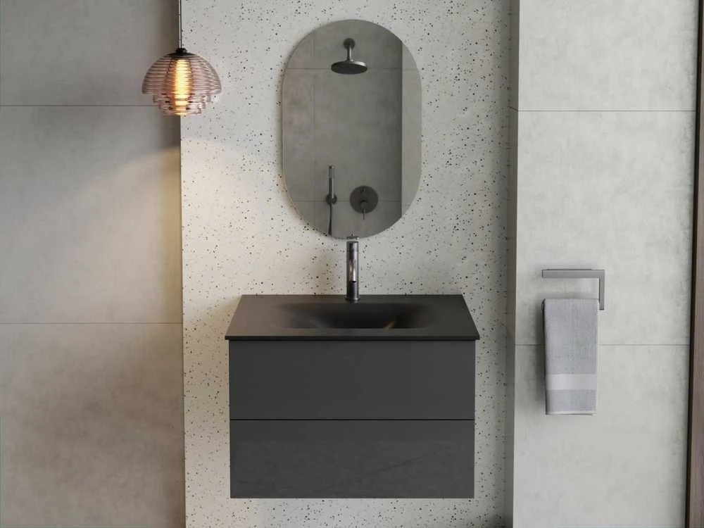 Spintelė Besco Akya Classic 76 cm su praustuvu ir klik-klak, Gun Metal glossy/Gun metal+Chrome