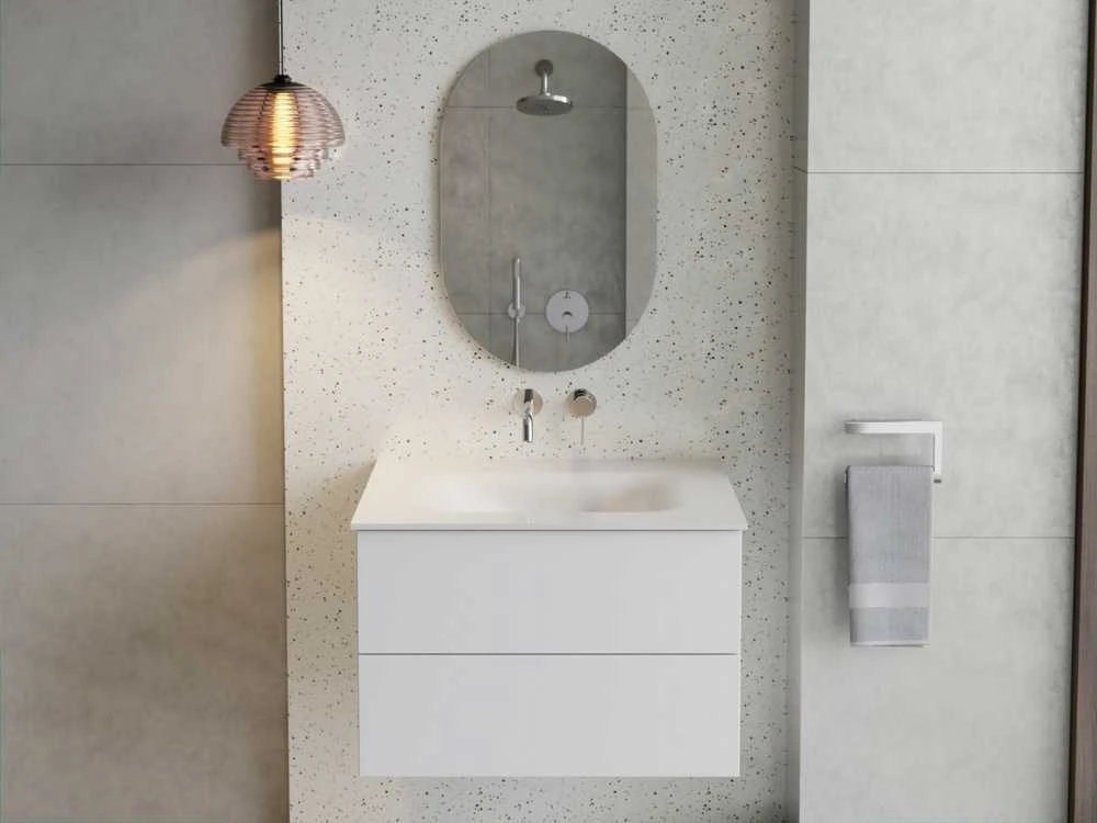 Spintelė Besco Akya Classic 76 cm su praustuvu ir klik-klak, Baltas glossy/Baltas matt+Chrome