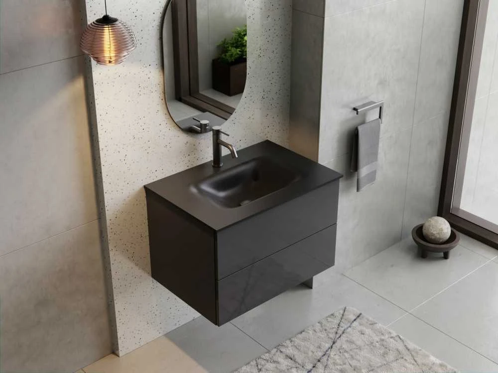 Spintelė Besco Akya Classic 76 cm su praustuvu ir klik-klak, Gun Metal glossy/Gun metal+Juodas matt